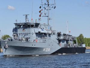 Das Minenjagdboot Fulda am 08.05.26 auf dem NOK